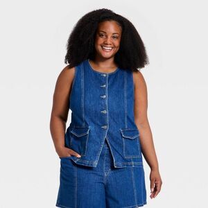 Ava & Viv - Women's Denim Tailored Vest - Ava & Viv Medium Was Medium Wash
